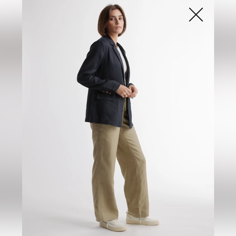 Quince Black Linen Blend Single-Button Blazer